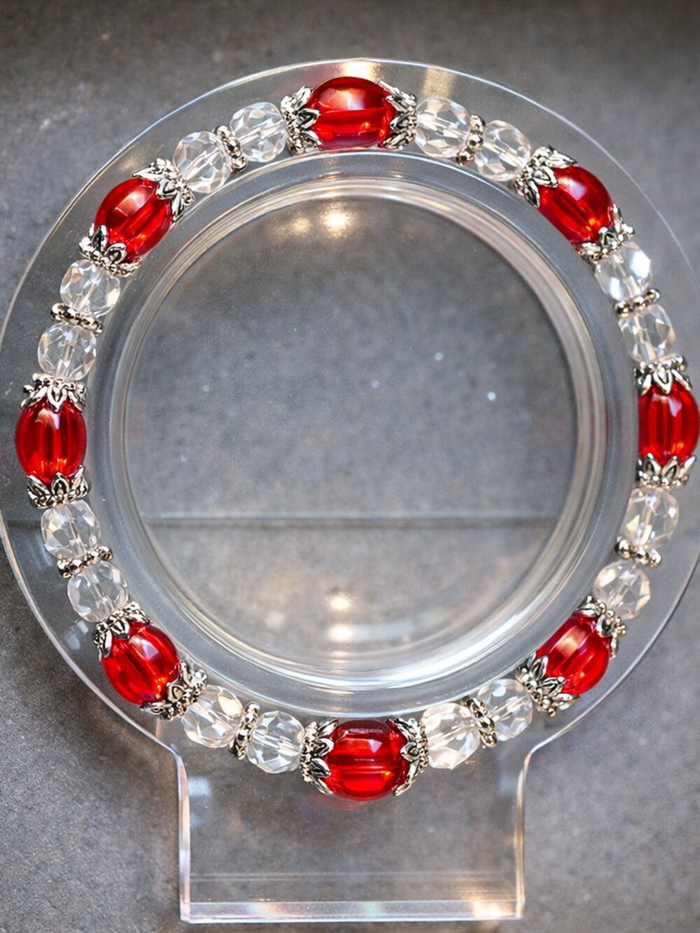 Handmade Czech Crystal & Red Glass Beaded Bracelet